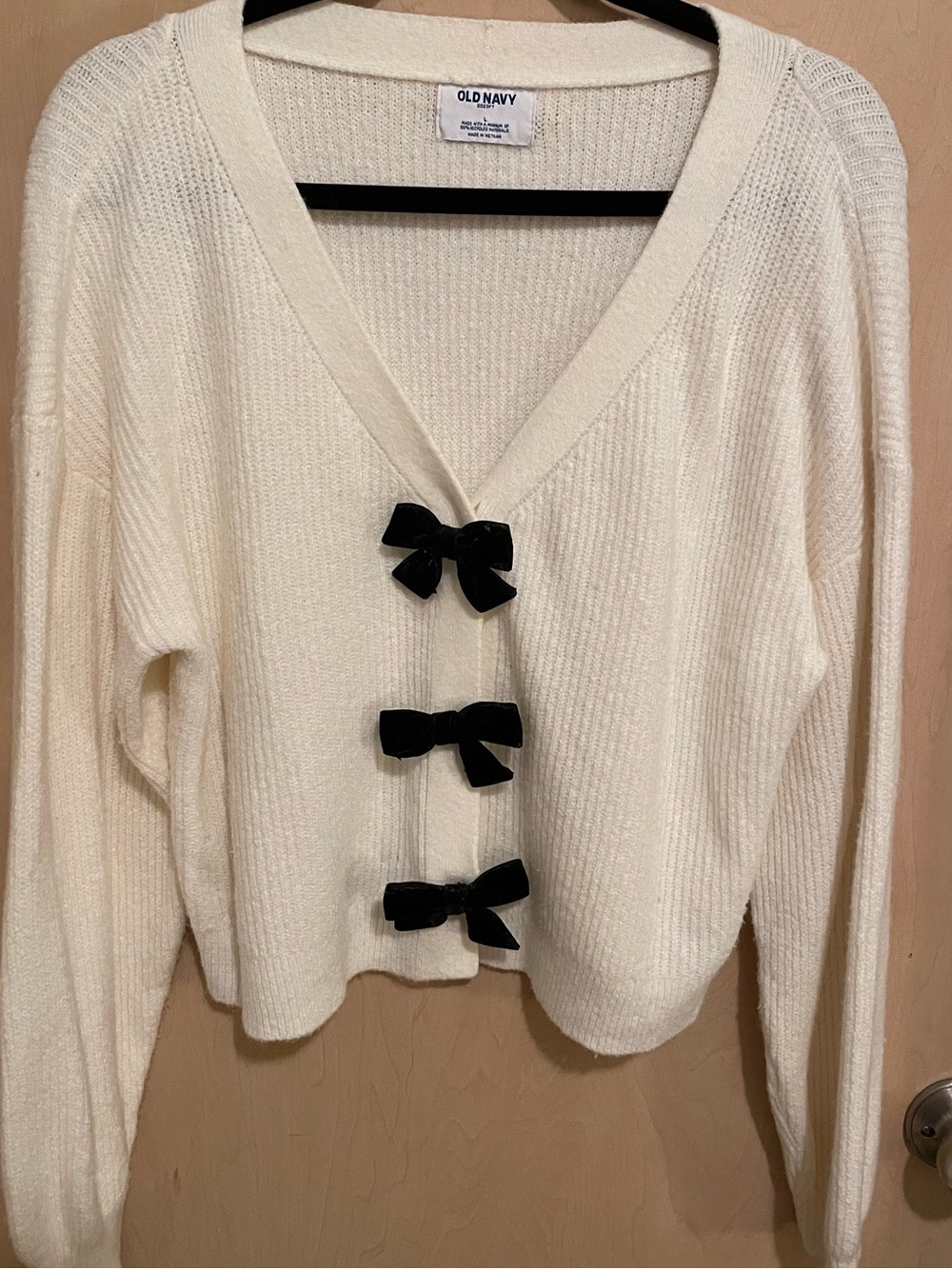 Old Navy Cream Bow-Front V-Neck Cardigan